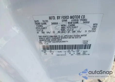 2006 Ford F-150 Stx/Xl/Xlt из США, поврежденный, VIN 1FTRF12236NA35671